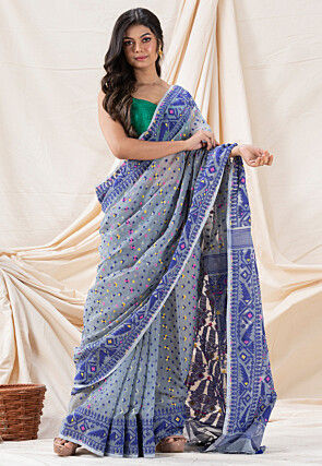 Handloom Cotton Saree in Light Grey