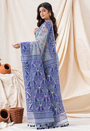 Handloom Cotton Saree in Light Grey