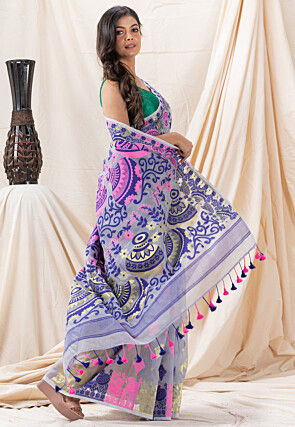 Handloom Cotton Saree in Light Grey