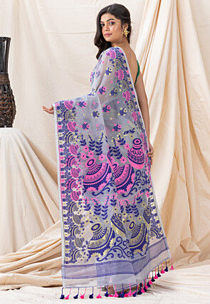 Handloom Cotton Saree in Light Grey