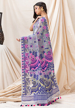 Handloom Cotton Saree in Light Grey