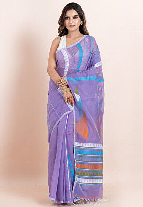Handloom Cotton Saree in Light Purple