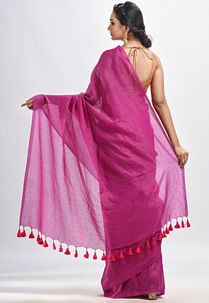 Handloom Cotton Saree in Magenta