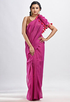 Handloom Cotton Saree in Magenta