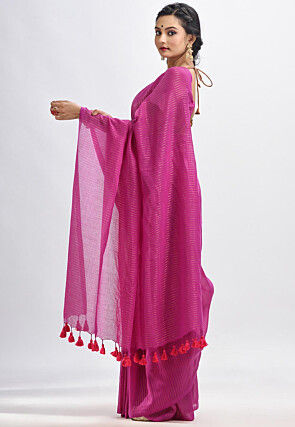 Handloom Cotton Saree in Magenta