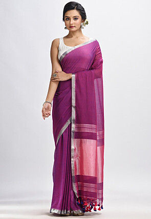 Handloom Cotton Saree in Magenta