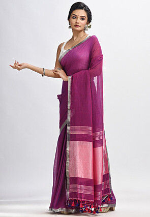 Handloom Cotton Saree in Magenta