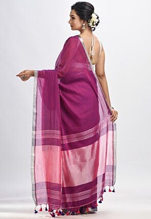 Handloom Cotton Saree in Magenta