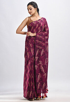 Handloom Cotton Saree in Magenta