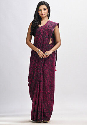 Handloom Cotton Saree in Magenta