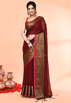 Handloom Cotton Saree in Maroon