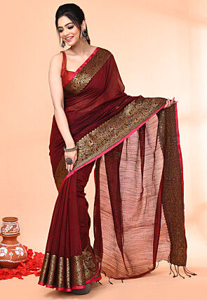 Handloom Cotton Saree in Maroon