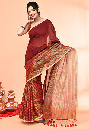 Handloom Cotton Saree in Maroon