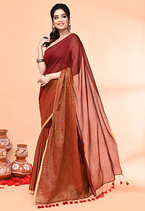 Handloom Cotton Saree in Maroon