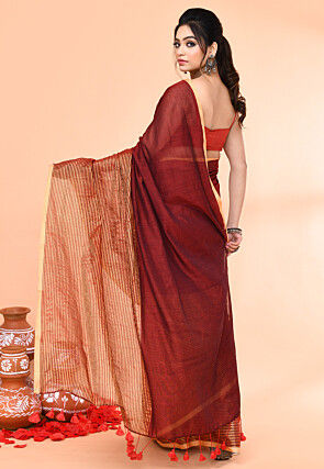 Handloom Cotton Saree in Maroon