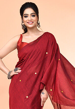 Handloom Cotton Saree in Maroon
