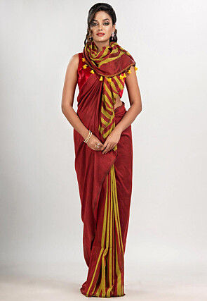 Handloom Cotton Saree in Maroon