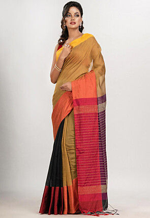 Handloom Cotton Saree in Mustard and Black