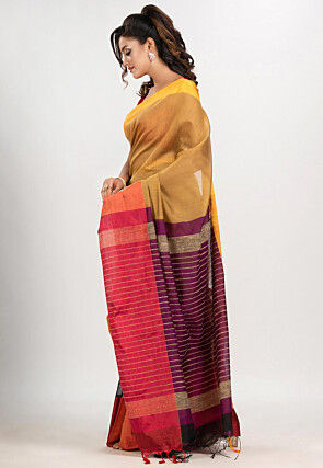 Handloom Cotton Saree in Mustard and Black