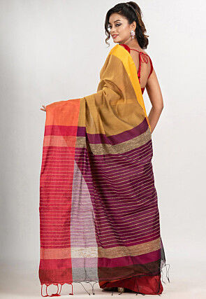 Handloom Cotton Saree in Mustard and Black