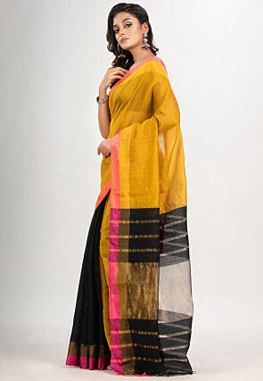 Handloom Cotton Saree in Mustard and Black