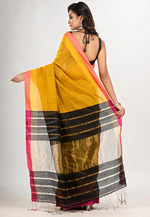Handloom Cotton Saree in Mustard and Black