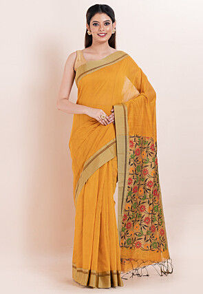 Handloom Cotton Saree in Mustard