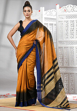 Handloom Cotton Saree in Mustard