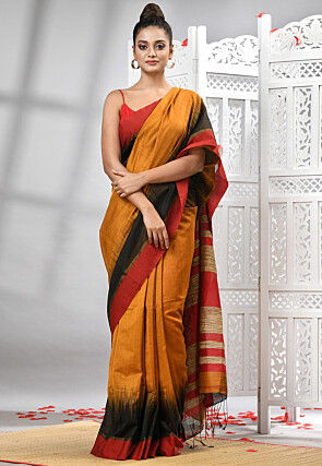 Handloom Cotton Saree in Mustard