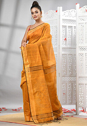 Handloom Cotton Jamdani Saree in Mustard