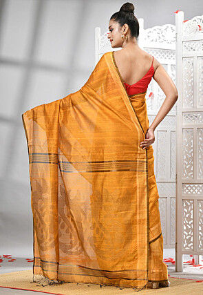 Handloom Cotton Jamdani Saree in Mustard