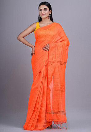 Handloom Cotton Saree in Orange