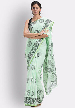 Handloom Cotton Saree in Pastel Green