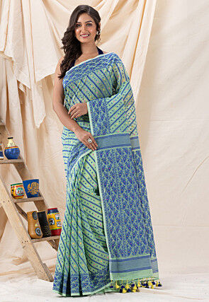 Handloom Cotton Saree in Pastel Green