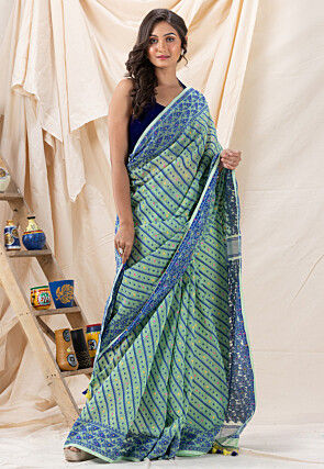 Handloom Cotton Saree in Pastel Green