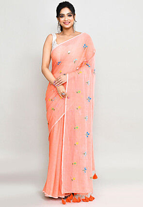 Handloom Cotton Saree in Peach