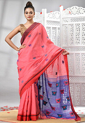 Handloom Cotton Saree in Peach