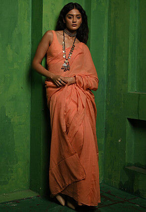 Handloom Cotton Saree in Peach