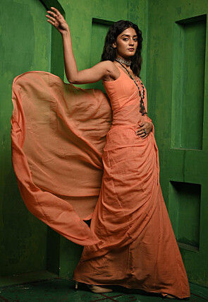 Handloom Cotton Saree in Peach