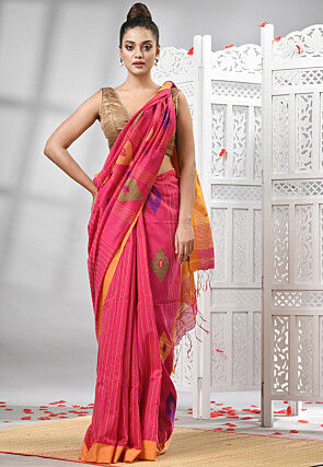 Handloom Cotton Jamdani Saree in Pink