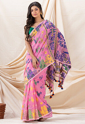 Handloom Cotton Saree in Pink