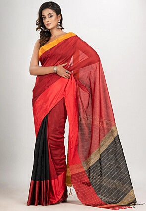 Handloom Cotton Saree in Red and Black