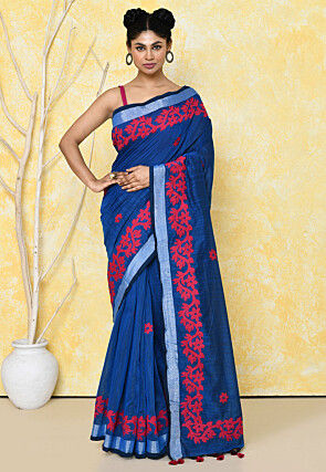 Handloom Cotton Saree in Royal Blue