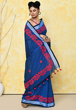 Handloom Cotton Saree in Royal Blue
