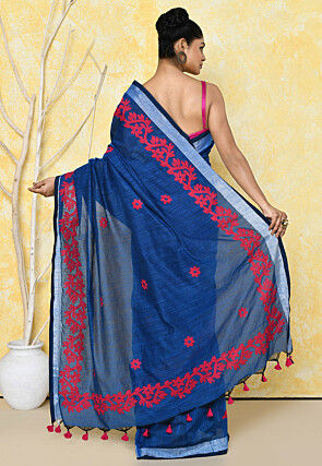 Handloom Cotton Saree in Royal Blue
