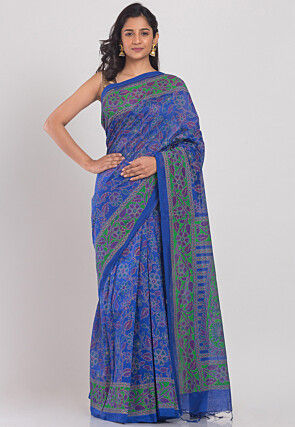 Handloom Cotton Saree in Royal Blue