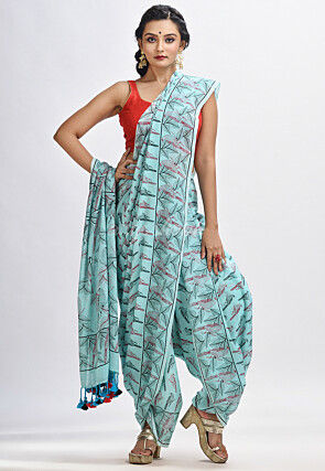 Handloom Cotton Saree in Sky Blue
