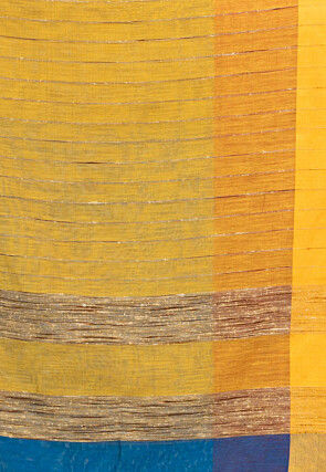 Handloom Cotton Saree in Teal Blue and Yellow