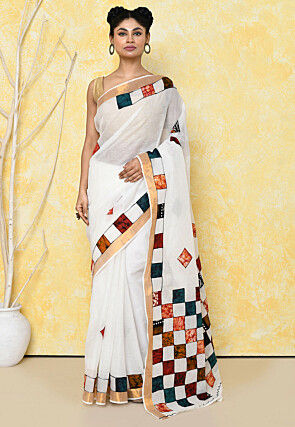 Handloom Cotton Saree in White