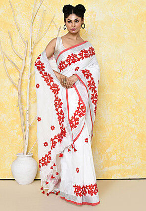 Handloom Cotton Saree in White
